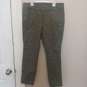 Old Navy Pixie Olive Green Cropped  Mid Rise Pants with Pink Polka Dots